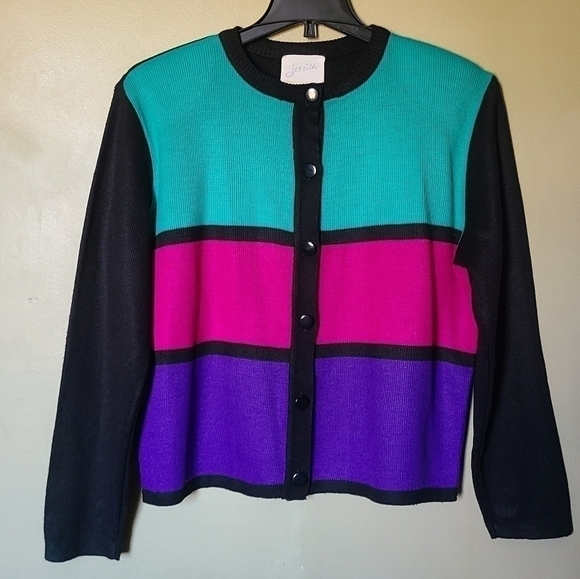L - Jessica | 80s Colourblock Button Up Cardigan - Picture 6 of 6